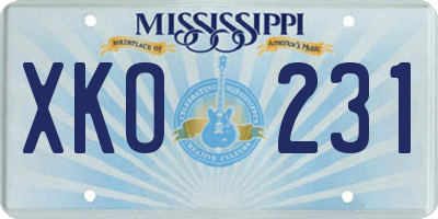 MS license plate XKO231
