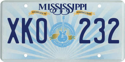 MS license plate XKO232