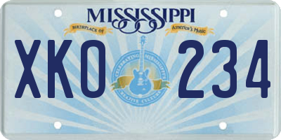 MS license plate XKO234