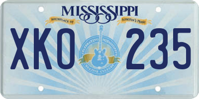 MS license plate XKO235