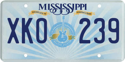 MS license plate XKO239