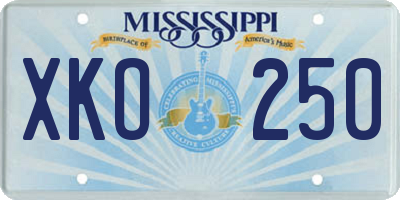 MS license plate XKO250