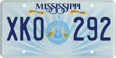 MS license plate XKO292