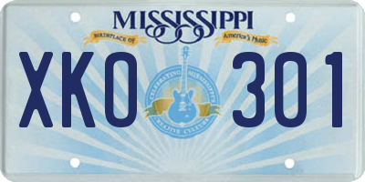 MS license plate XKO301
