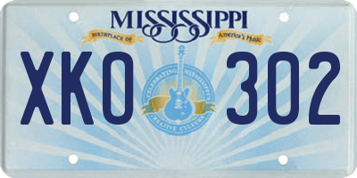 MS license plate XKO302