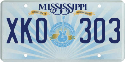 MS license plate XKO303