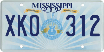MS license plate XKO312