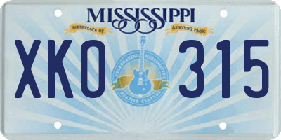 MS license plate XKO315