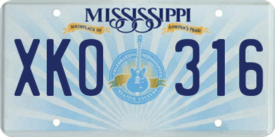 MS license plate XKO316