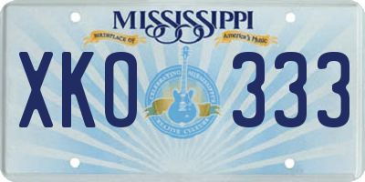 MS license plate XKO333