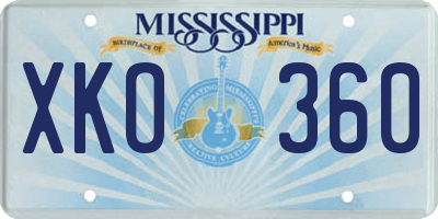 MS license plate XKO360
