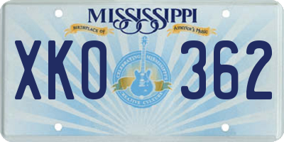 MS license plate XKO362