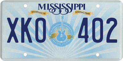 MS license plate XKO402