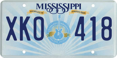 MS license plate XKO418