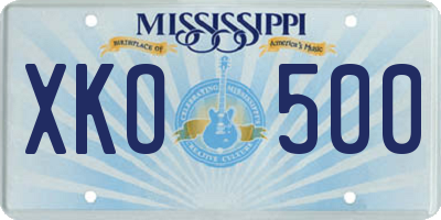 MS license plate XKO500