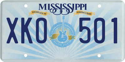 MS license plate XKO501