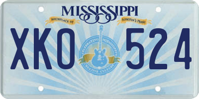 MS license plate XKO524