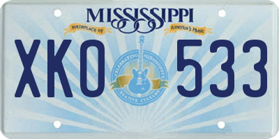 MS license plate XKO533