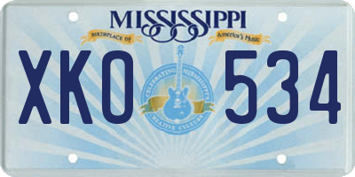 MS license plate XKO534