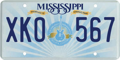 MS license plate XKO567