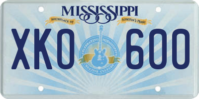 MS license plate XKO600
