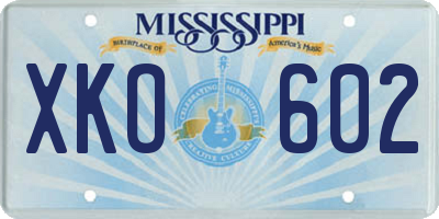 MS license plate XKO602