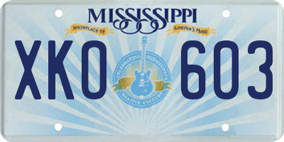 MS license plate XKO603