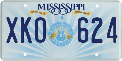 MS license plate XKO624