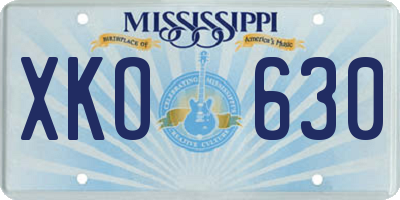 MS license plate XKO630