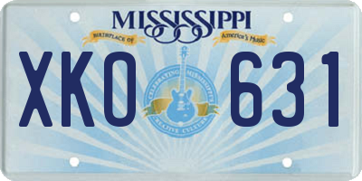 MS license plate XKO631