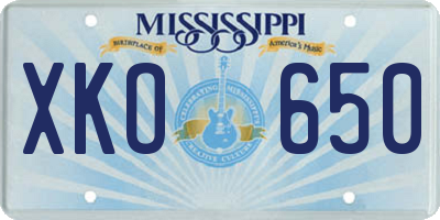 MS license plate XKO650