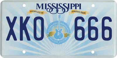 MS license plate XKO666