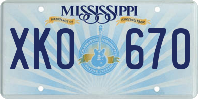 MS license plate XKO670