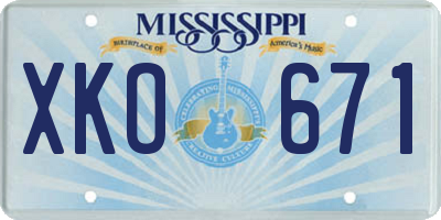 MS license plate XKO671