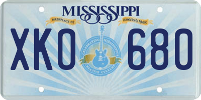 MS license plate XKO680