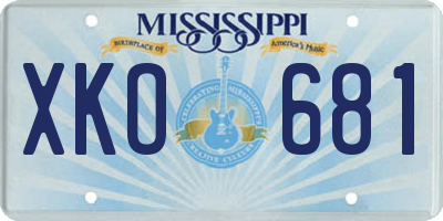 MS license plate XKO681