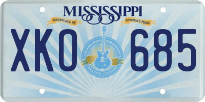 MS license plate XKO685