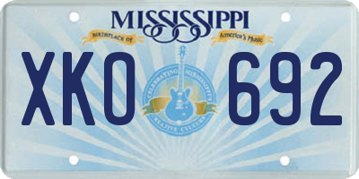 MS license plate XKO692
