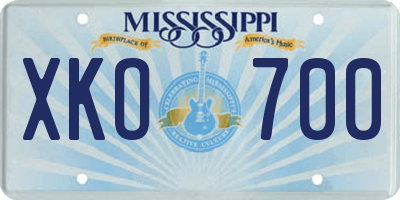 MS license plate XKO700