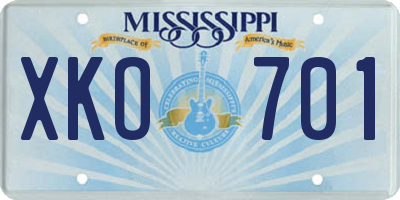 MS license plate XKO701