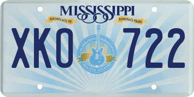 MS license plate XKO722