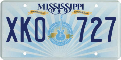 MS license plate XKO727