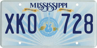 MS license plate XKO728
