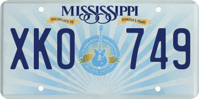 MS license plate XKO749