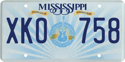 MS license plate XKO758