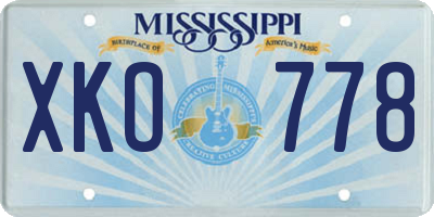 MS license plate XKO778