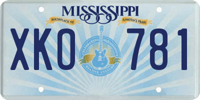 MS license plate XKO781