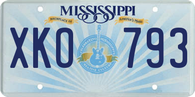 MS license plate XKO793