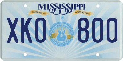 MS license plate XKO800