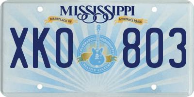 MS license plate XKO803